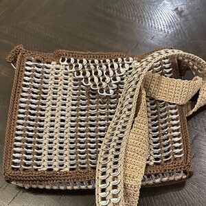 Beautiful amazing Handcrafted Brown and Silver pop tab crocheted Women Bag 10x10